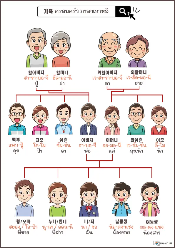 ครอบครัว ภาษาเกาหลี คำศัพท์ภาษาเกาหลี หมวดครอบครัว